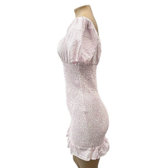 Isalis Puff Sleeve Smocked Ruffle Hem Square Neck Polka Dots Mini Dress Women S‎ - Picture 8 of 10